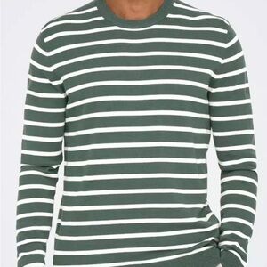 ONLY & SONS Men’s Green Striped Crewneck Sweater